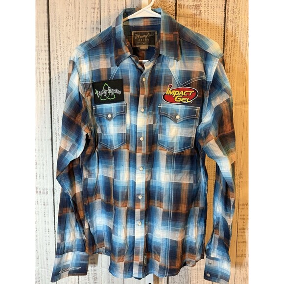 Wrangler Retro Other - Wrangler Retro Men’s Shirt Pearl Snap Plaid Western Cowboy Sponsor Patches